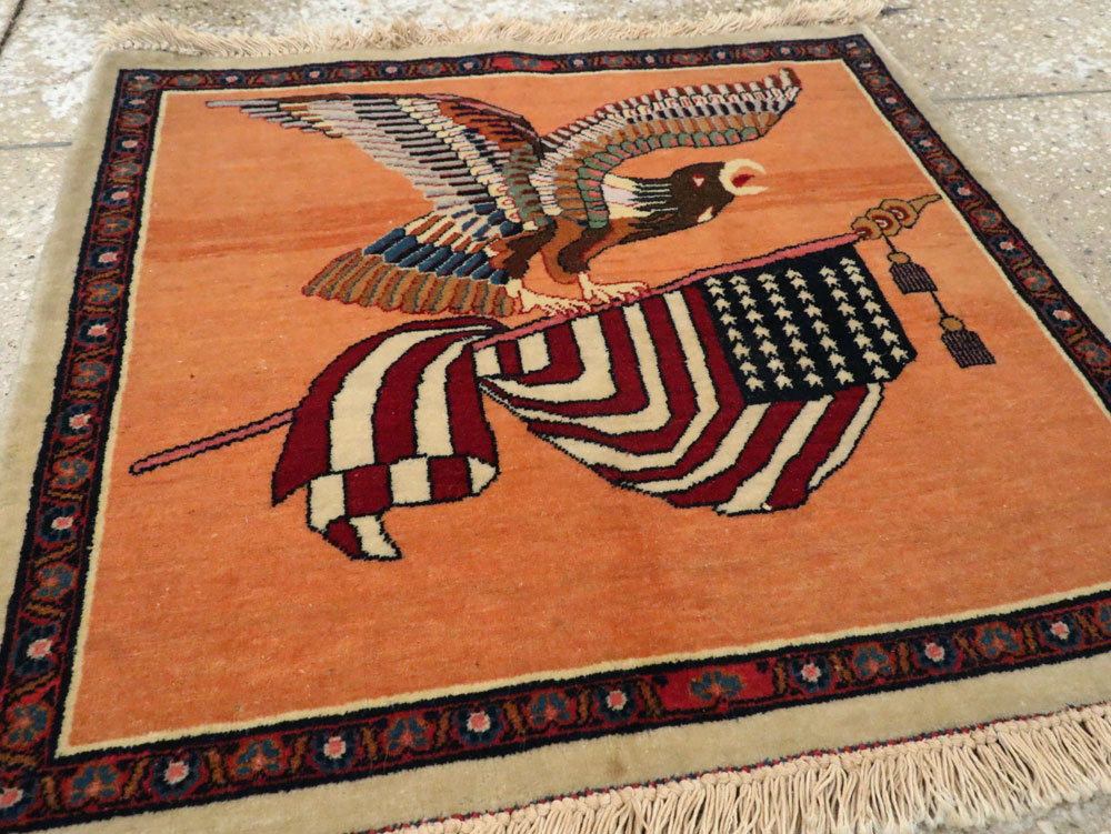 Antique Persian Kashan Flag Pictorial Rug, No.27823 - Gsblank