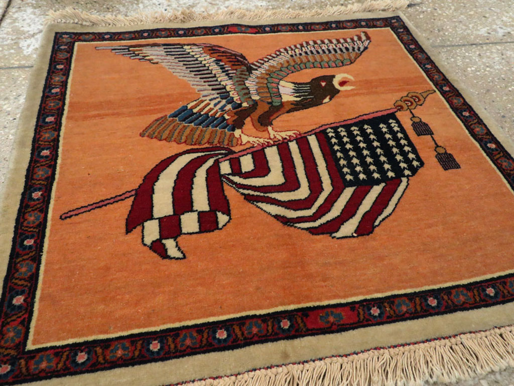 Antique Persian Kashan Flag Pictorial Rug, No.27823 - Gsblank