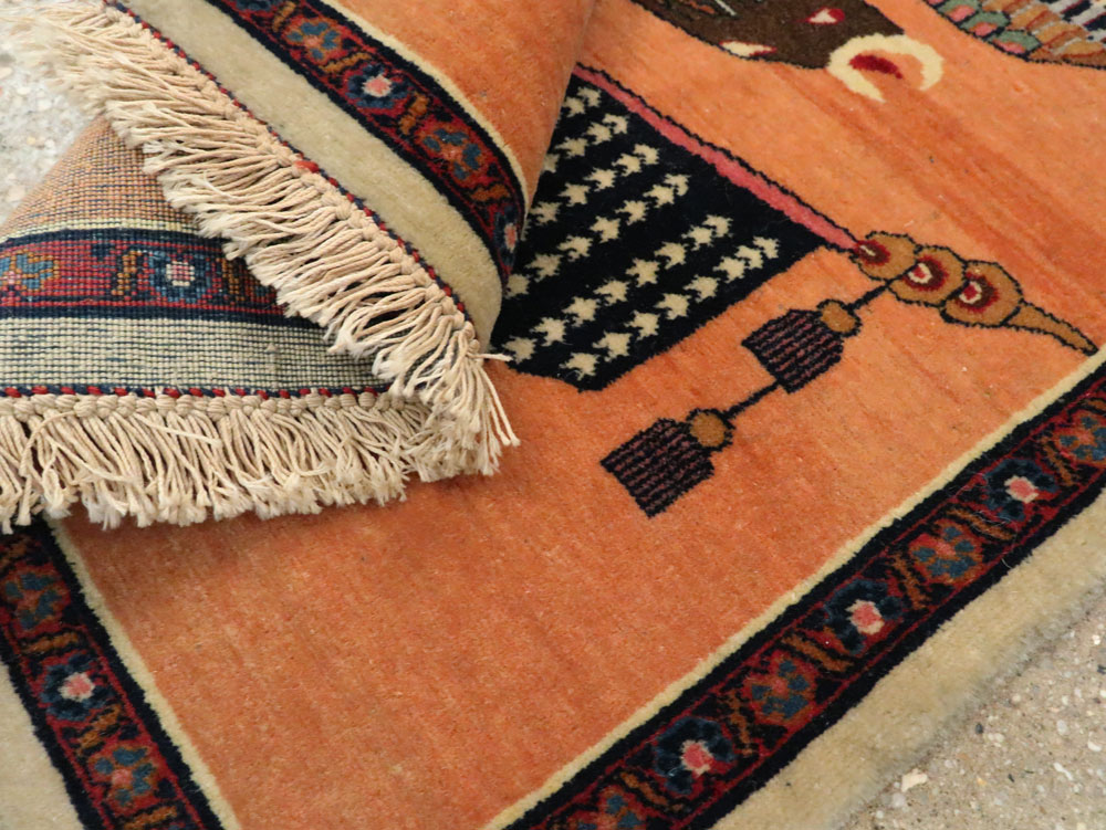 Antique Persian Kashan Flag Pictorial Rug, No.27823 - Gsblank