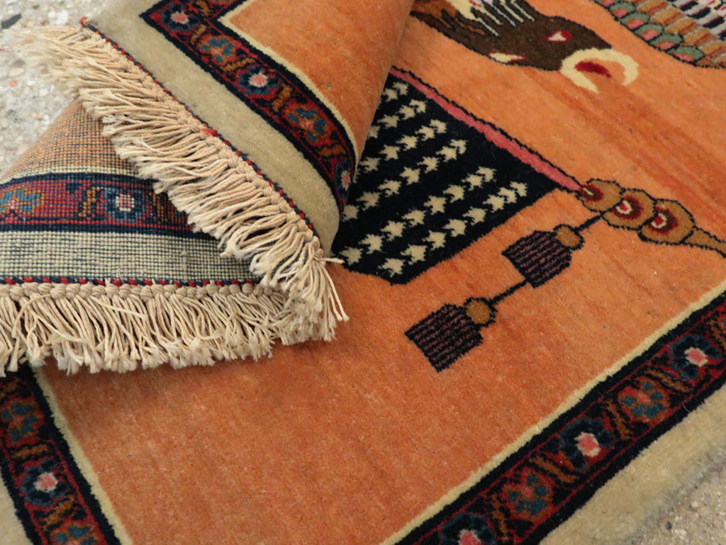 Antique Persian Kashan Flag Pictorial Rug, No.27823 - Gsblank