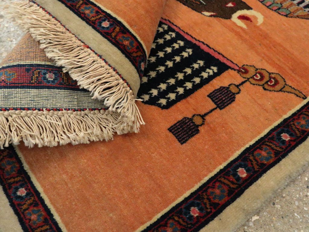 Antique Persian Kashan Flag Pictorial Rug, No.27823 - Gsblank