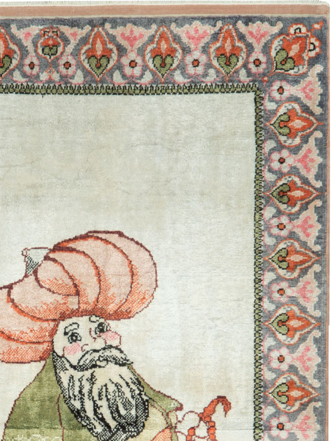 Vintage Turkish Kayseri Pictorial Rug, No.27854 - Gsblank