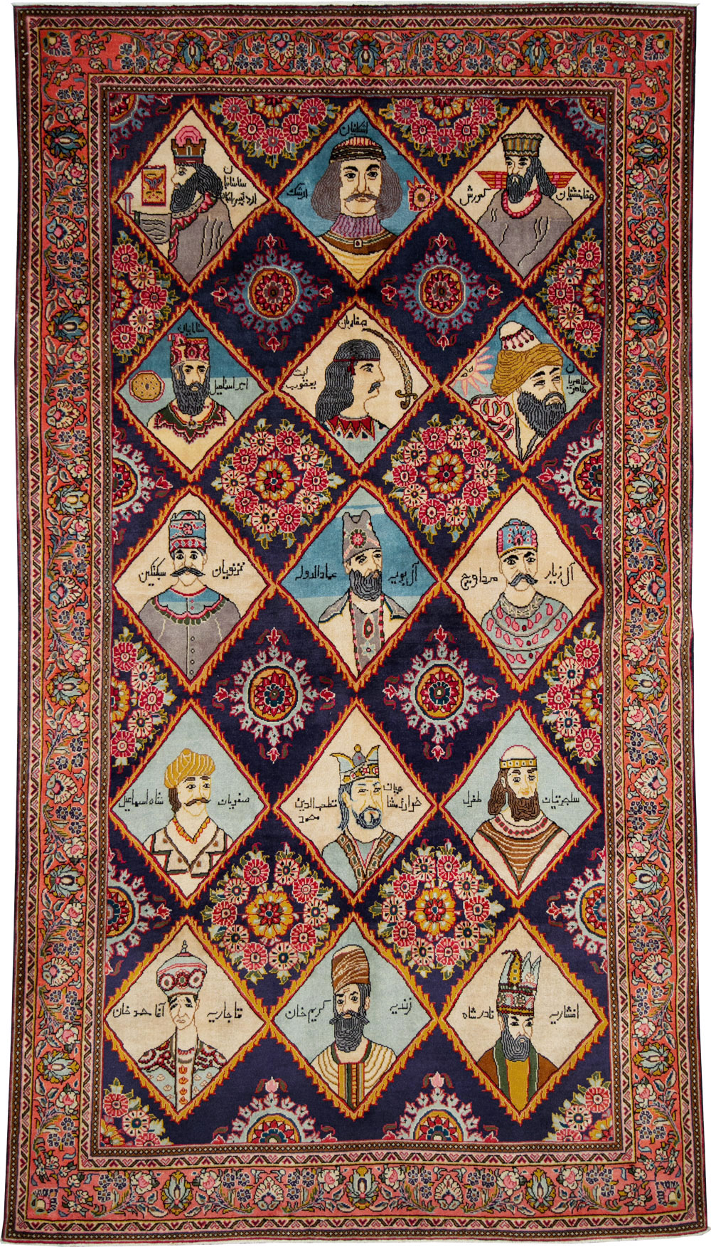 Vintage Persian Kerman Pictorial Accent Rug, No.27903 - Gsblank