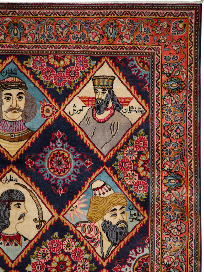 Vintage Persian Kerman Pictorial Accent Rug, No.27903 - Gsblank