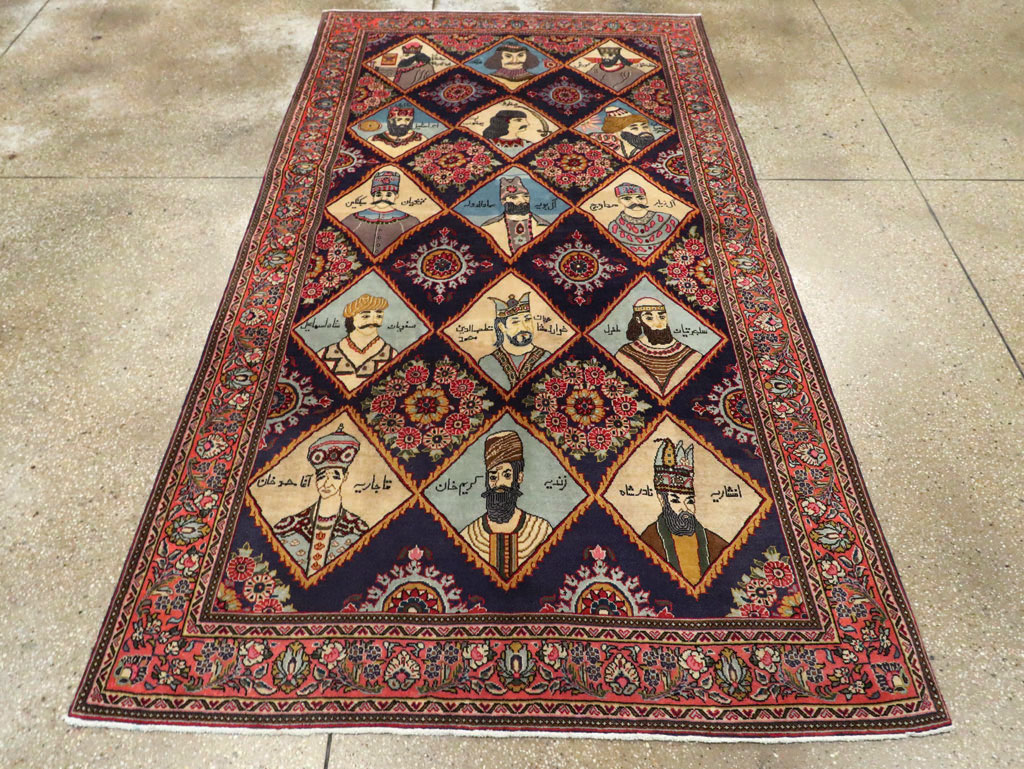 Vintage Persian Kerman Pictorial Accent Rug, No.27903 - Gsblank