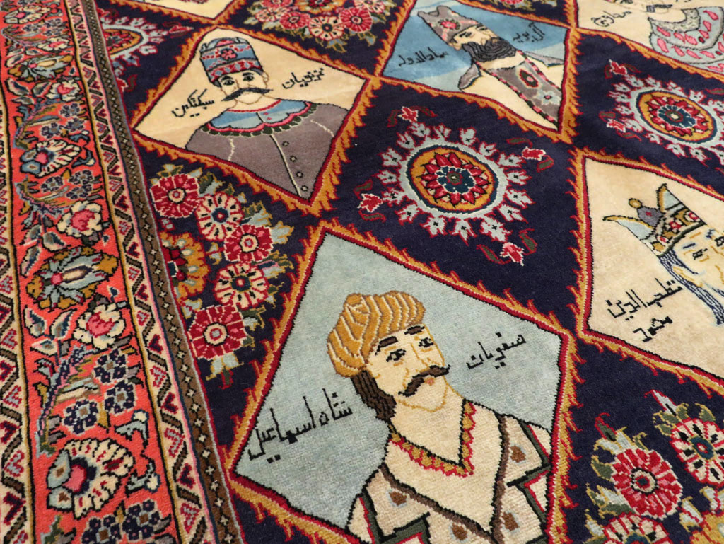 Vintage Persian Kerman Pictorial Accent Rug, No.27903 - Gsblank