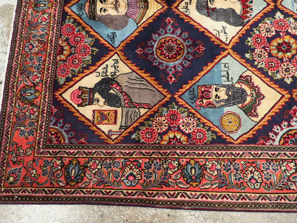 Vintage Persian Kerman Pictorial Accent Rug, No.27903 - Gsblank