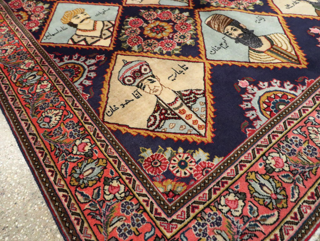 Vintage Persian Kerman Pictorial Accent Rug, No.27903 - Gsblank
