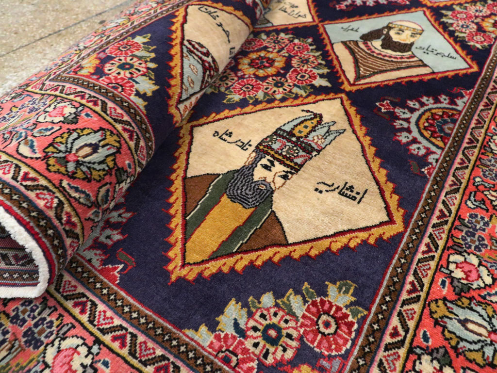 Vintage Persian Kerman Pictorial Accent Rug, No.27903 - Gsblank