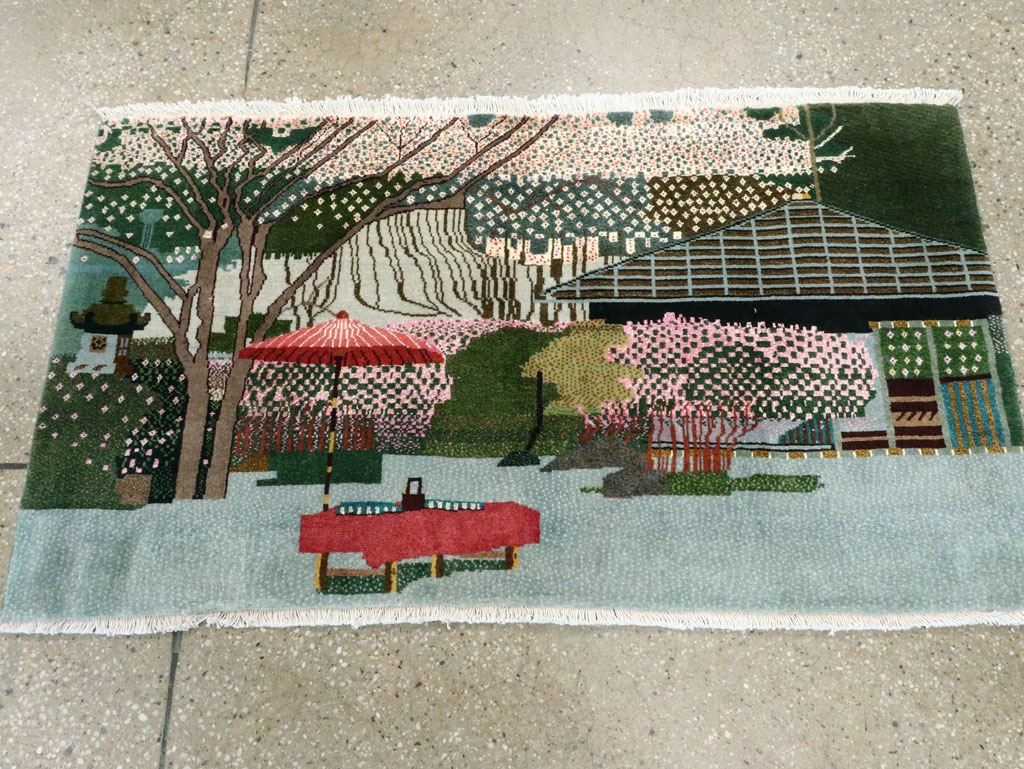 Vintage Persian Tabriz Pictorial Throw Rug, No.27914 - Gsblank