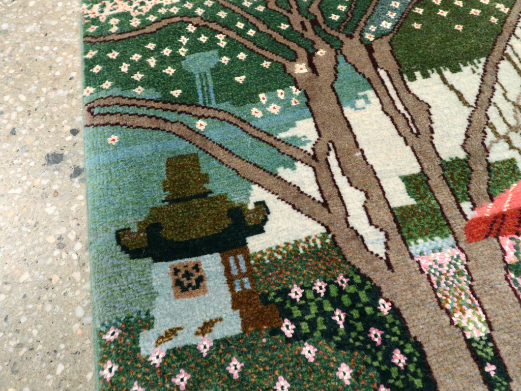 Vintage Persian Tabriz Pictorial Throw Rug, No.27914 - Gsblank