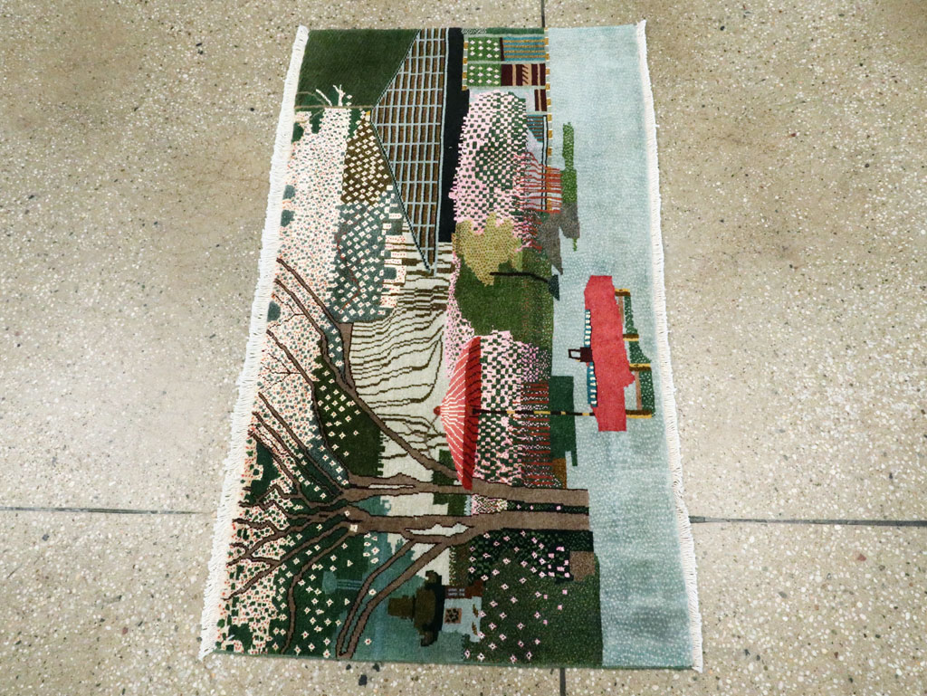 Vintage Persian Tabriz Pictorial Throw Rug, No.27914 - Gsblank