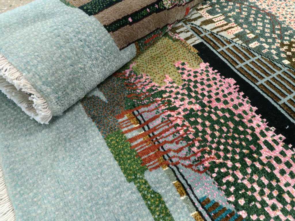 Vintage Persian Tabriz Pictorial Throw Rug, No.27914 - Gsblank