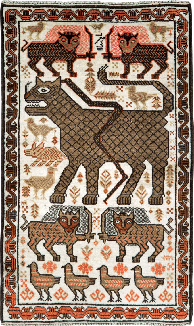 Vintage Persian Pictorial Gabbeh Throw Rug, No.27985 - Gsblank