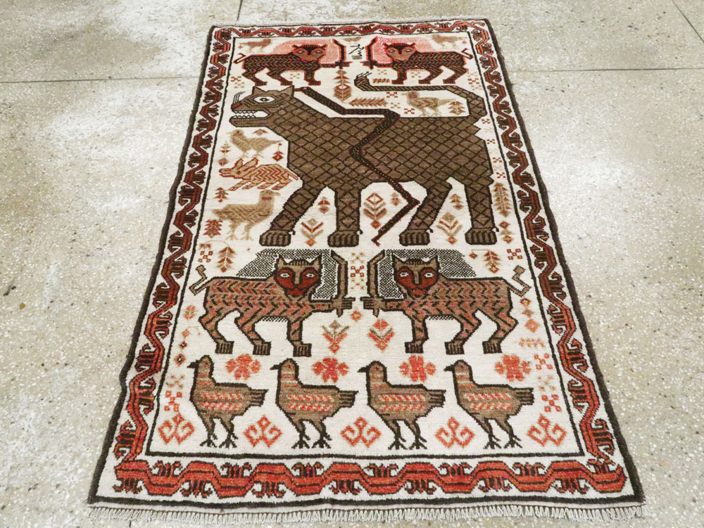 Vintage Persian Pictorial Gabbeh Throw Rug, No.27985 - Gsblank