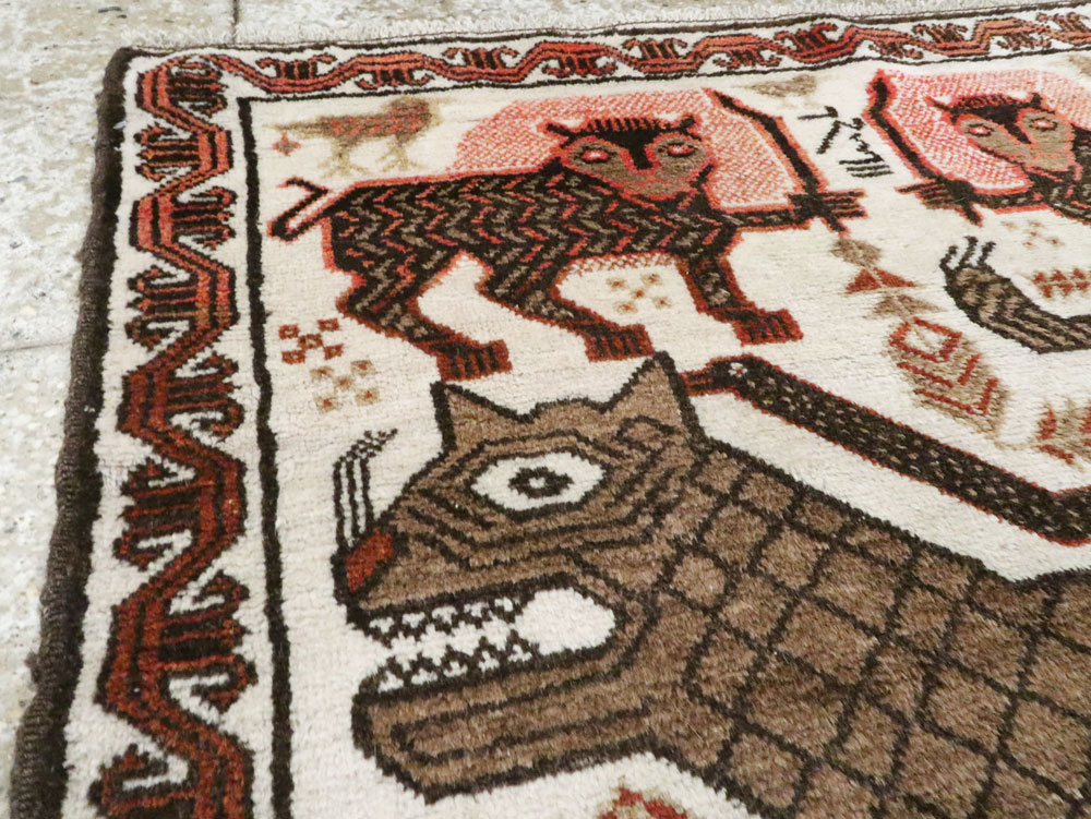 Vintage Persian Pictorial Gabbeh Throw Rug, No.27985 - Gsblank