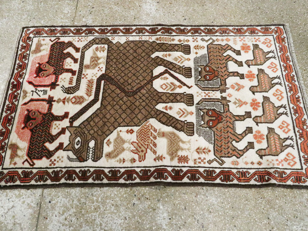 Vintage Persian Pictorial Gabbeh Throw Rug, No.27985 - Gsblank