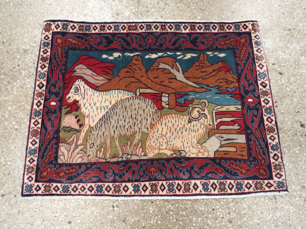 Vintage Persian Sarouk Pictorial Throw Rug (Pair: 1 of 2), No.27994 - Gsblank