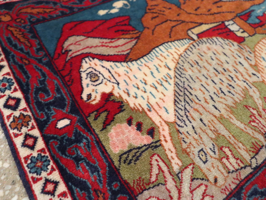 Vintage Persian Sarouk Pictorial Throw Rug (Pair: 1 of 2), No.27994 - Gsblank