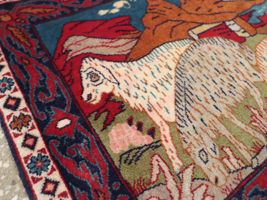 Vintage Persian Sarouk Pictorial Throw Rug (Pair: 1 of 2), No.27994 - Gsblank