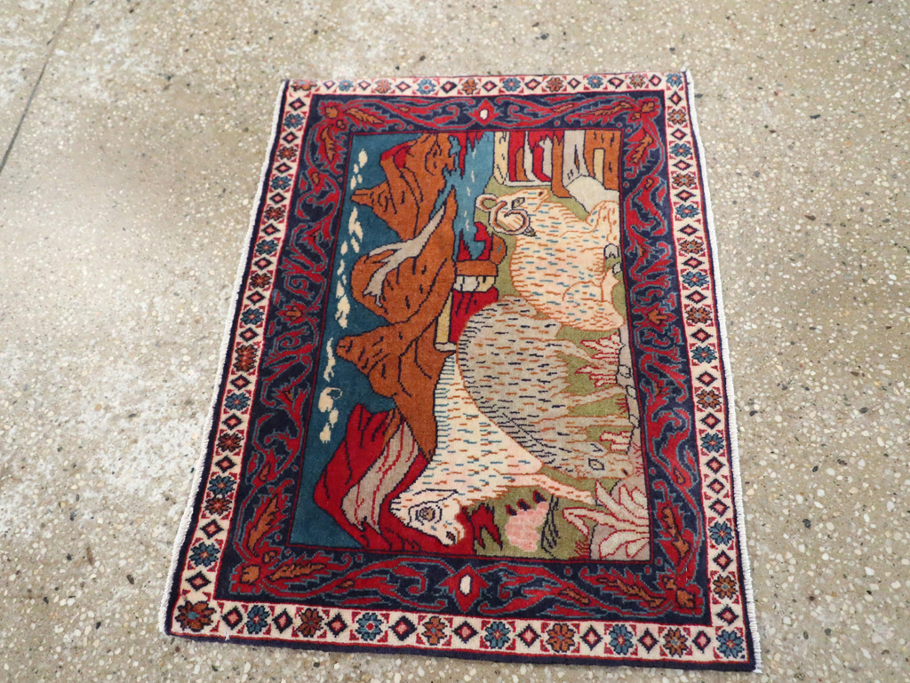 Vintage Persian Sarouk Pictorial Throw Rug (Pair: 1 of 2), No.27994 - Gsblank