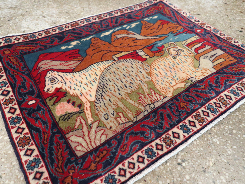 Vintage Persian Sarouk Pictorial Throw Rug (Pair: 1 of 2), No.27994 - Gsblank