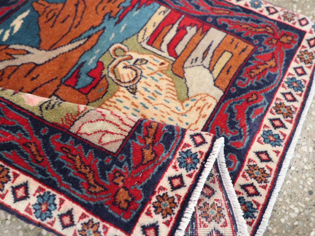 Vintage Persian Sarouk Pictorial Throw Rug (Pair: 1 of 2), No.27994 - Gsblank