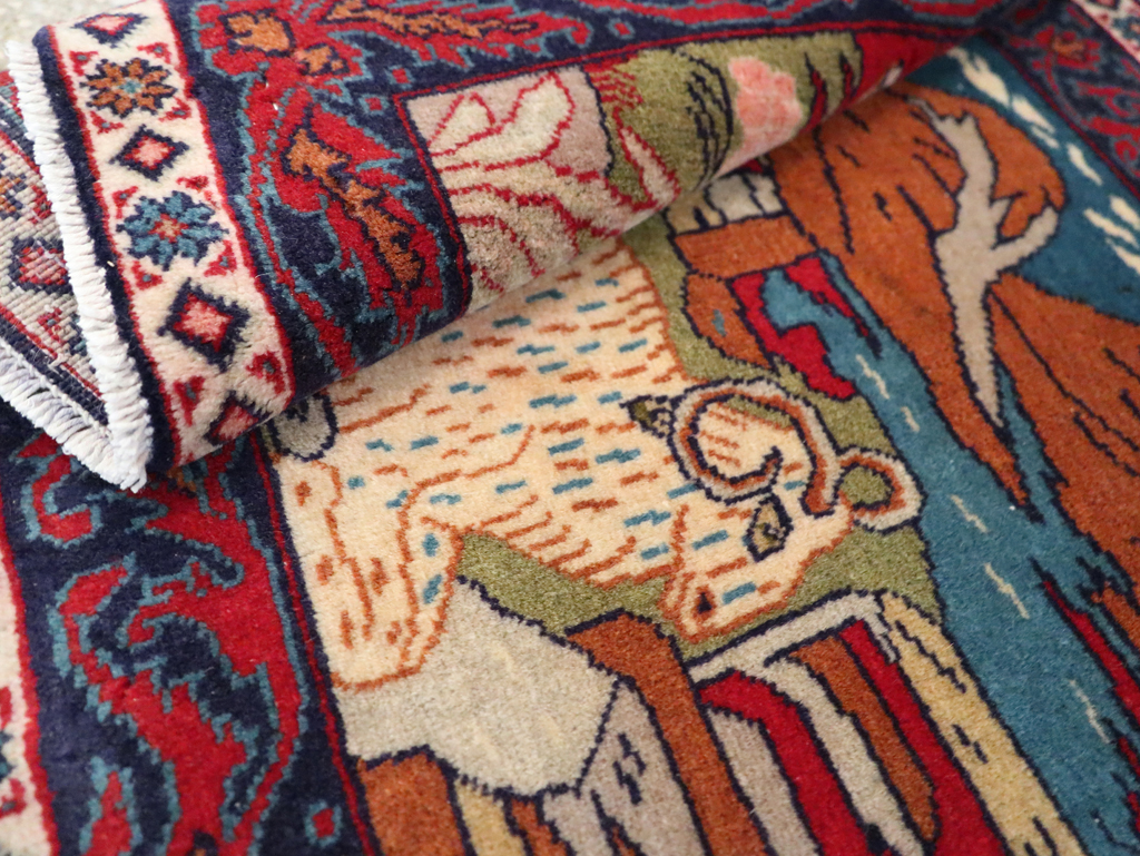 Vintage Persian Sarouk Pictorial Throw Rug (Pair: 1 of 2), No.27994 - Gsblank