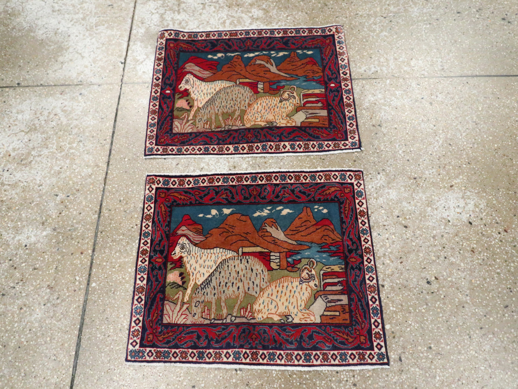 Vintage Persian Sarouk Pictorial Throw Rug (Pair: 1 of 2), No.27994 - Gsblank