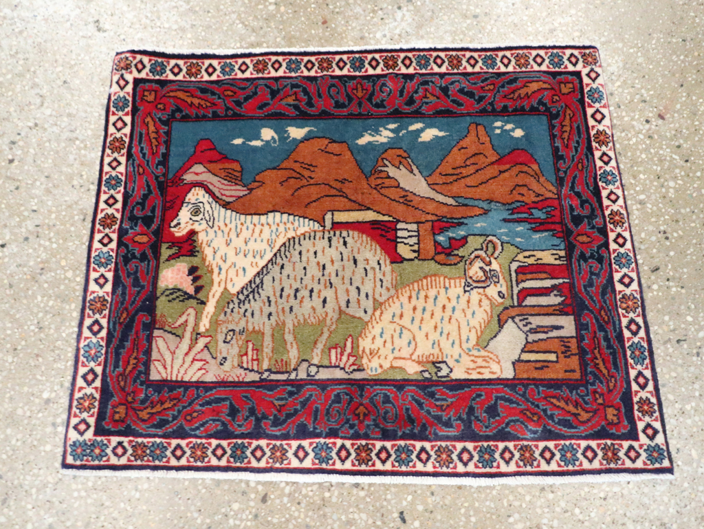 Vintage Persian Sarouk Pictorial Throw Rug (Pair: 2 of 2), No.27995 - Gsblank