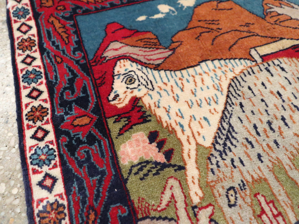 Vintage Persian Sarouk Pictorial Throw Rug (Pair: 2 of 2), No.27995 - Gsblank