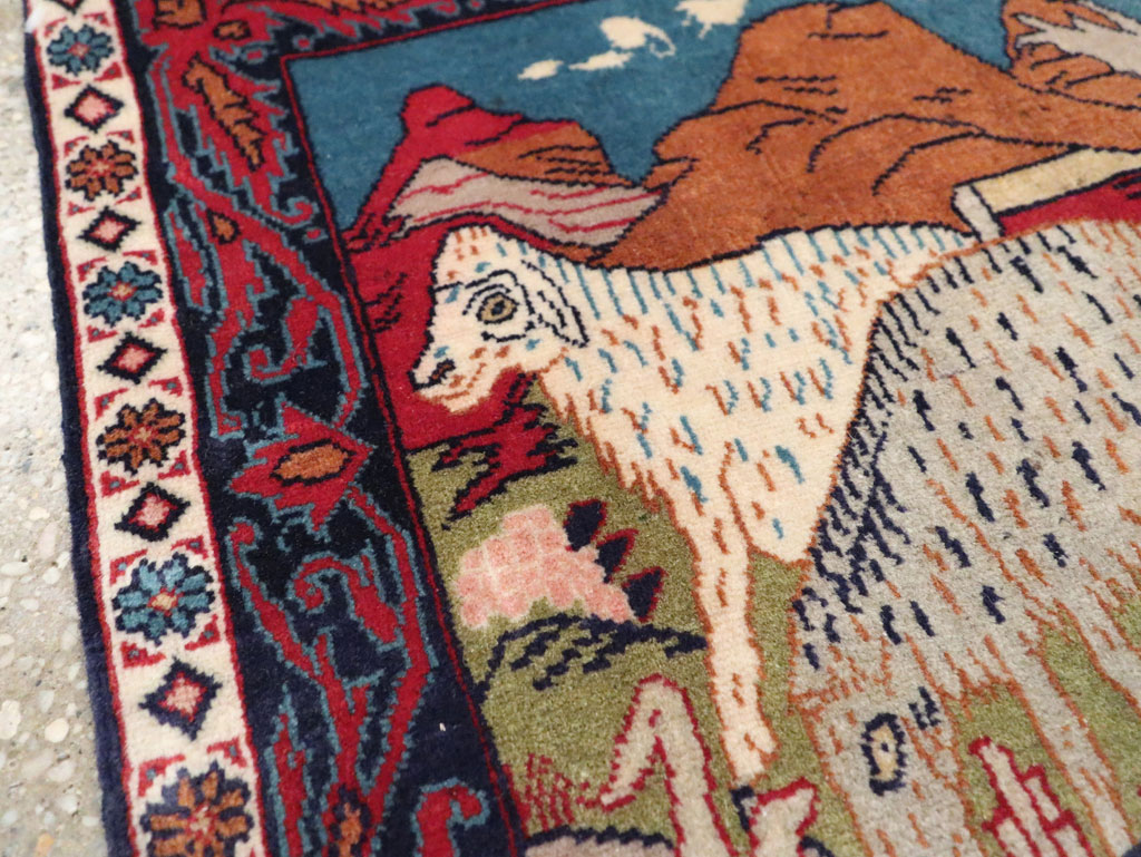Vintage Persian Sarouk Pictorial Throw Rug (Pair: 2 of 2), No.27995 - Gsblank
