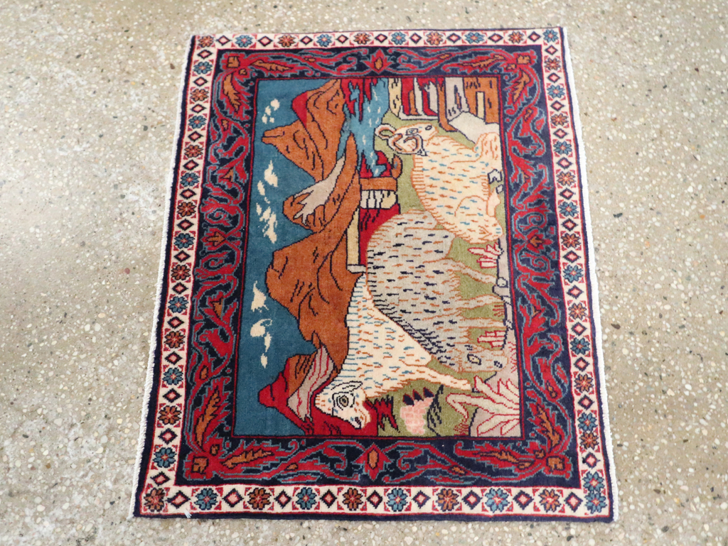 Vintage Persian Sarouk Pictorial Throw Rug (Pair: 2 of 2), No.27995 - Gsblank