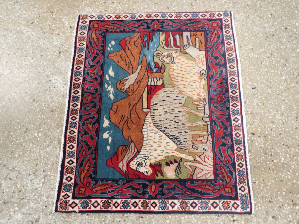 Vintage Persian Sarouk Pictorial Throw Rug (Pair: 2 of 2), No.27995 - Gsblank