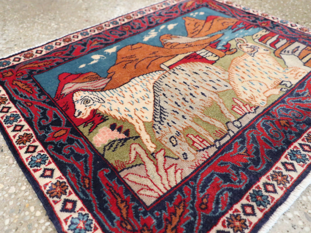 Vintage Persian Sarouk Pictorial Throw Rug (Pair: 2 of 2), No.27995 - Gsblank