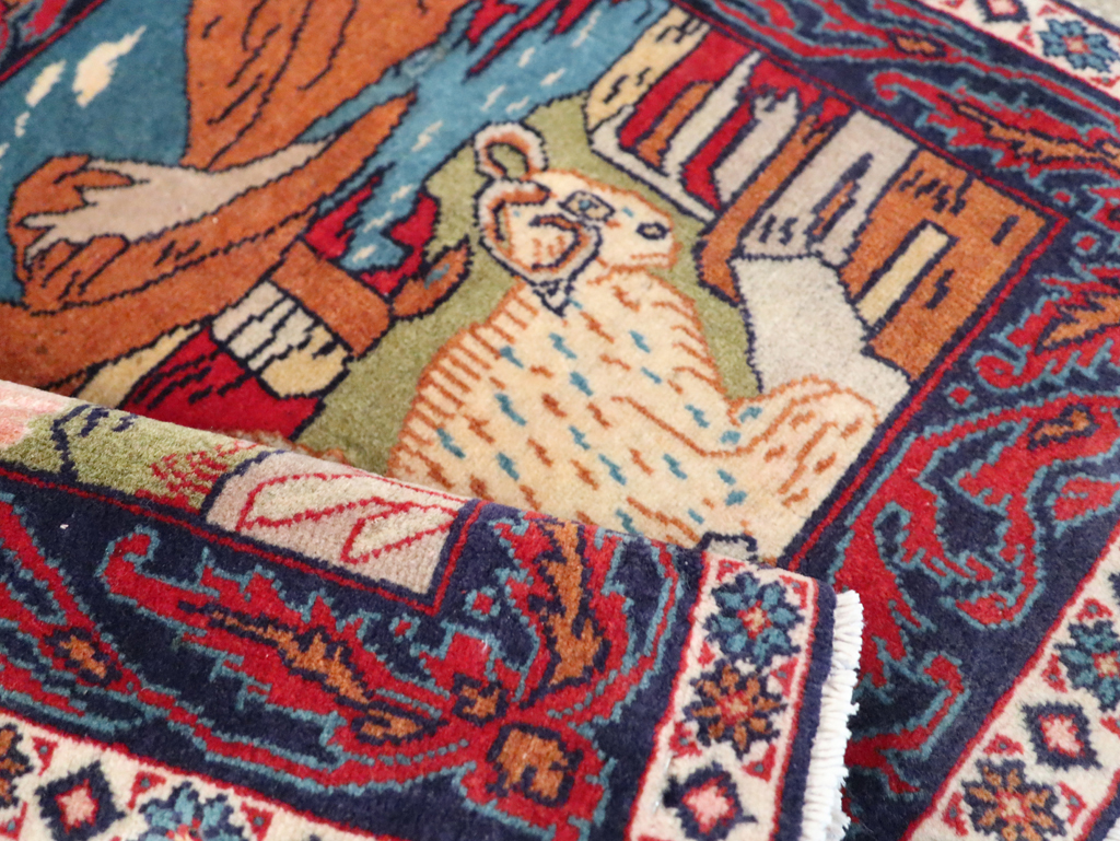 Vintage Persian Sarouk Pictorial Throw Rug (Pair: 2 of 2), No.27995 - Gsblank