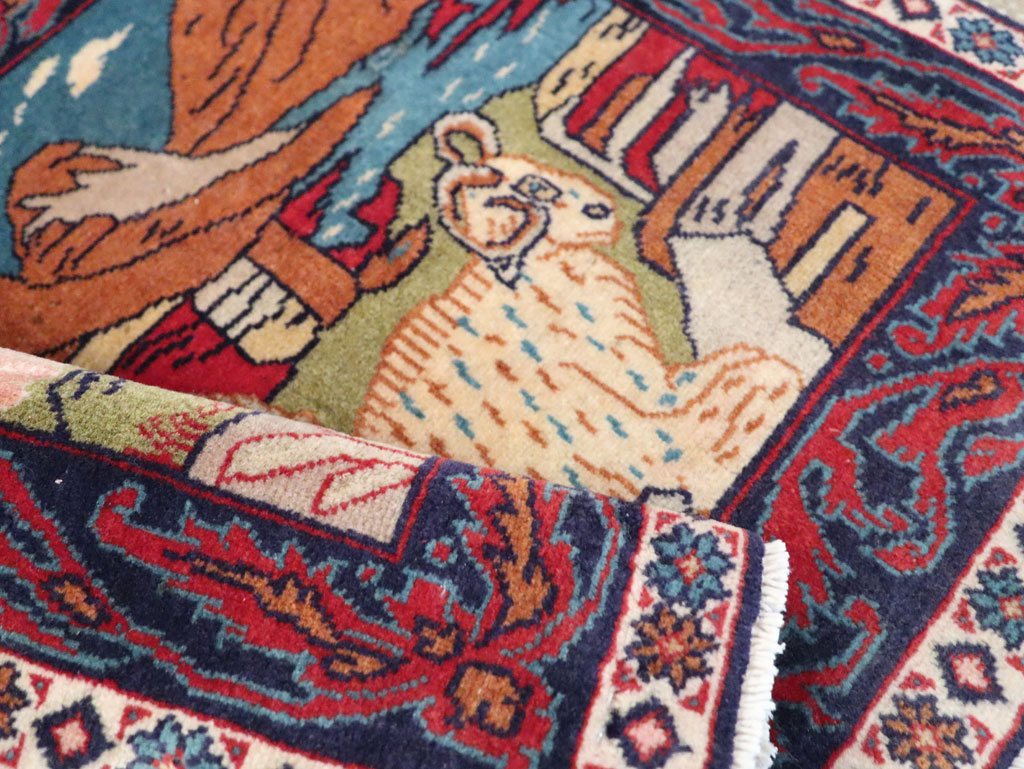 Vintage Persian Sarouk Pictorial Throw Rug (Pair: 2 of 2), No.27995 - Gsblank