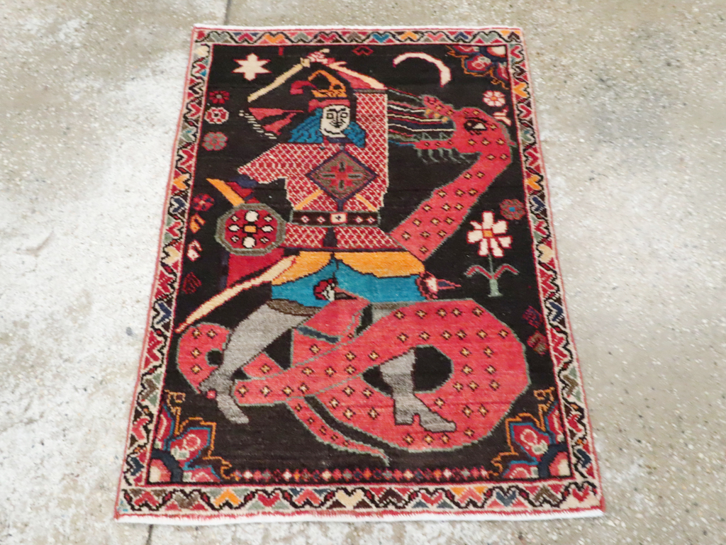 Vintage Persian Hamadan Pictorial Rug (Pair: 1 of 2), No.28017 - Gsblank