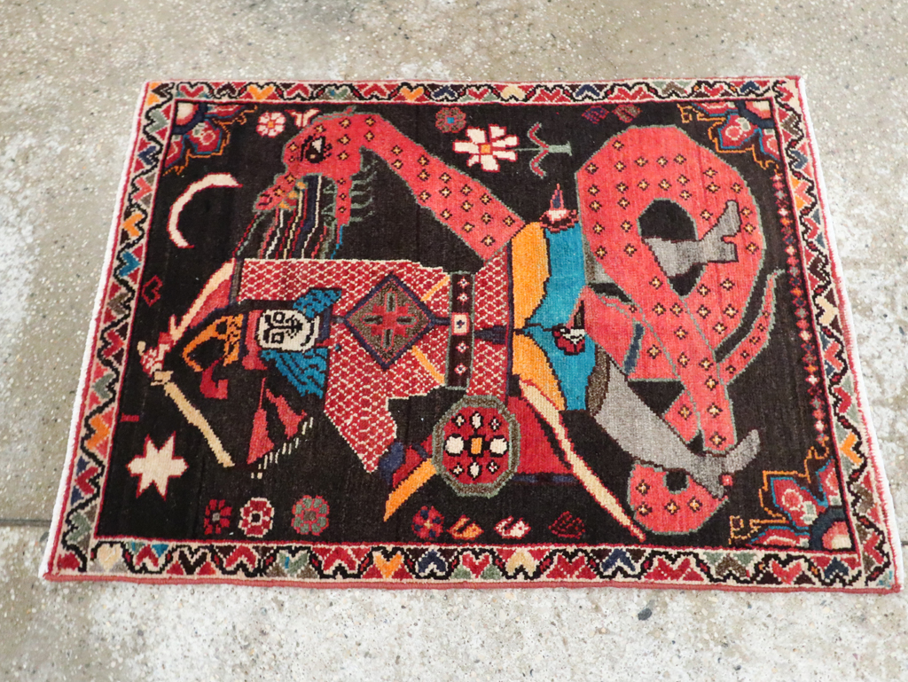Vintage Persian Hamadan Pictorial Rug (Pair: 1 of 2), No.28017 - Gsblank