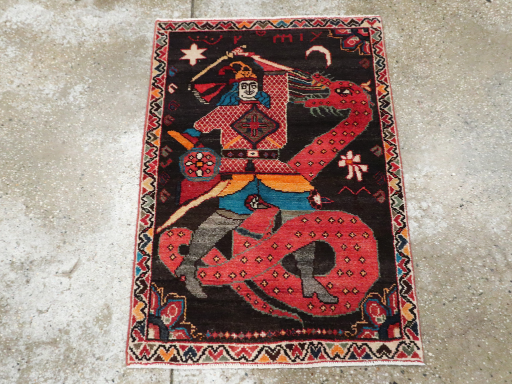 Vintage Persian Hamadan Pictorial Rug (Pair: 2 of 2), No.28018 - Gsblank