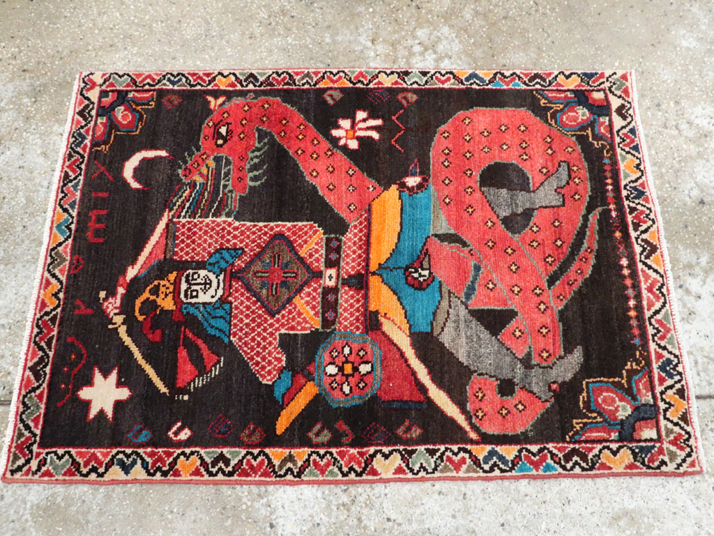 Vintage Persian Hamadan Pictorial Rug (Pair: 2 of 2), No.28018 - Gsblank