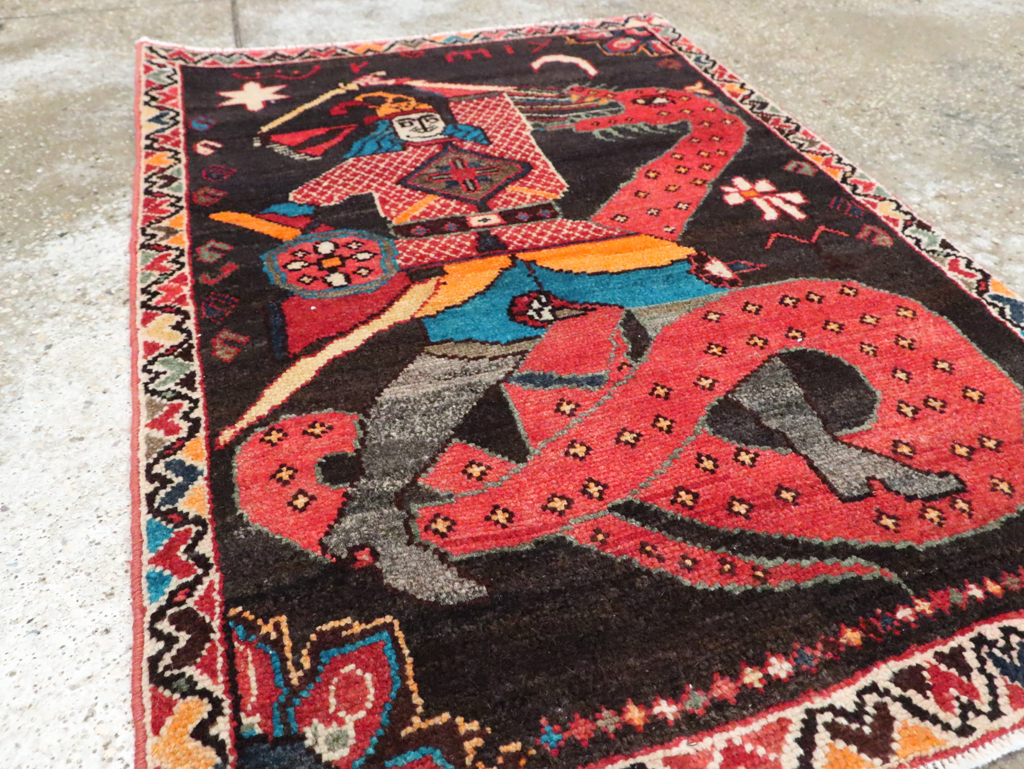 Vintage Persian Hamadan Pictorial Rug (Pair: 2 of 2), No.28018 - Gsblank