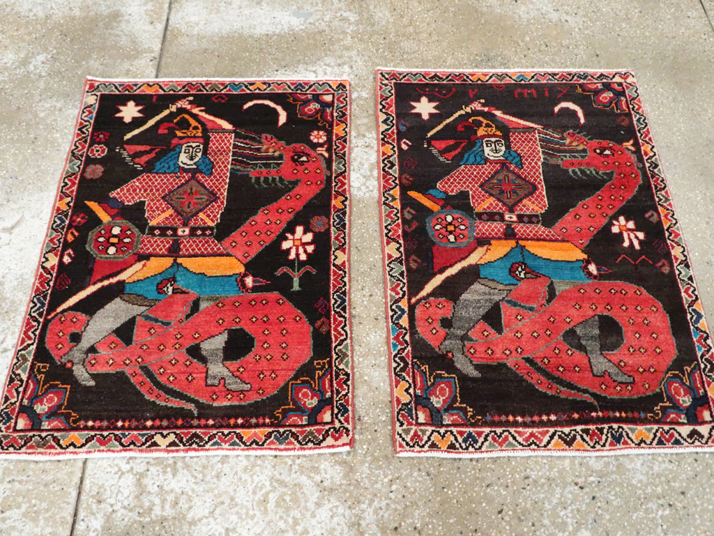 Vintage Persian Hamadan Pictorial Rug (Pair: 2 of 2), No.28018 - Gsblank