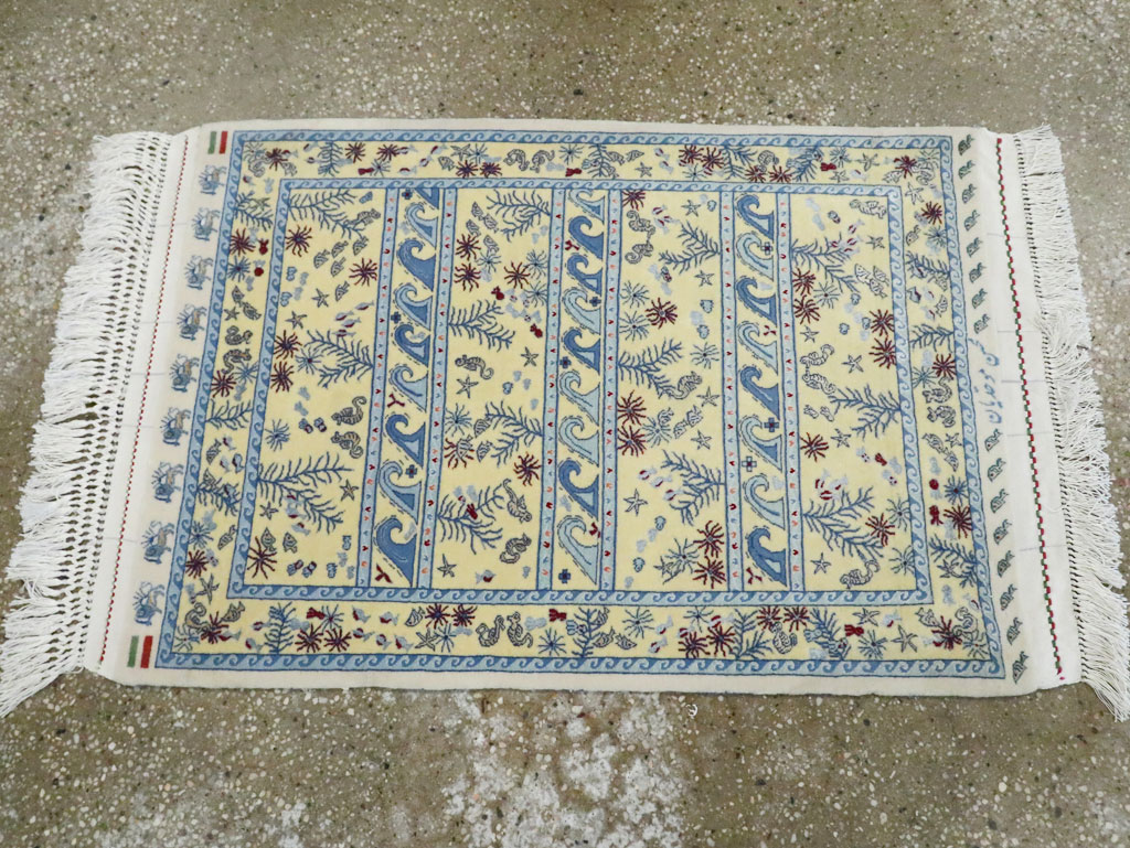 Vintage Persian Isfahan Pictorial Throw Rug (Pair: 1 of 2), No.28023 - Gsblank