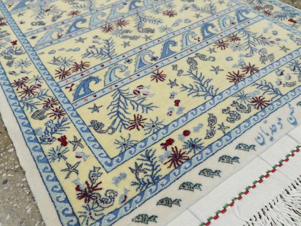 Vintage Persian Isfahan Pictorial Throw Rug (Pair: 1 of 2), No.28023 - Gsblank