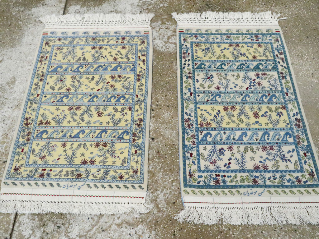 Vintage Persian Isfahan Pictorial Throw Rug (Pair: 1 of 2), No.28023 - Gsblank