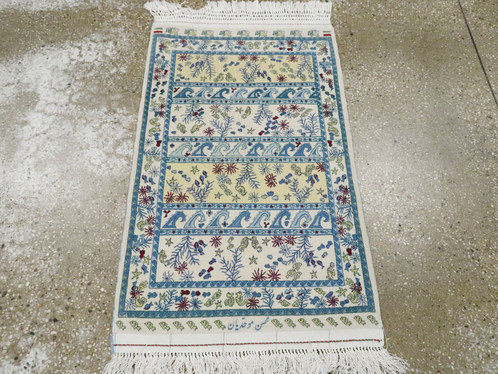 Vintage Persian Isfahan Pictorial Throw Rug (Pair: 2 of 2), No.28024 - Gsblank