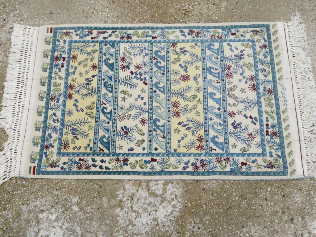 Vintage Persian Isfahan Pictorial Throw Rug (Pair: 2 of 2), No.28024 - Gsblank