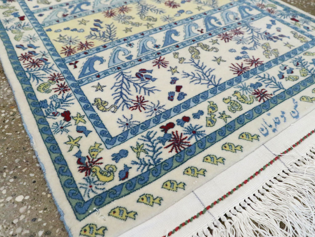 Vintage Persian Isfahan Pictorial Throw Rug (Pair: 2 of 2), No.28024 - Gsblank