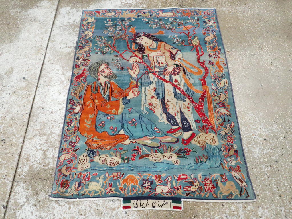 Vintage Persian Pictorial Isfahan Rug, No.28026 - Gsblank